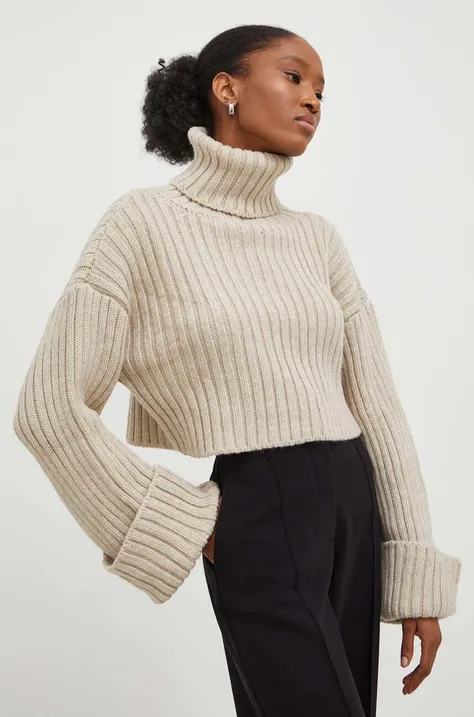Answear Lab sweter damski kolor beżowy ciepły z golfem