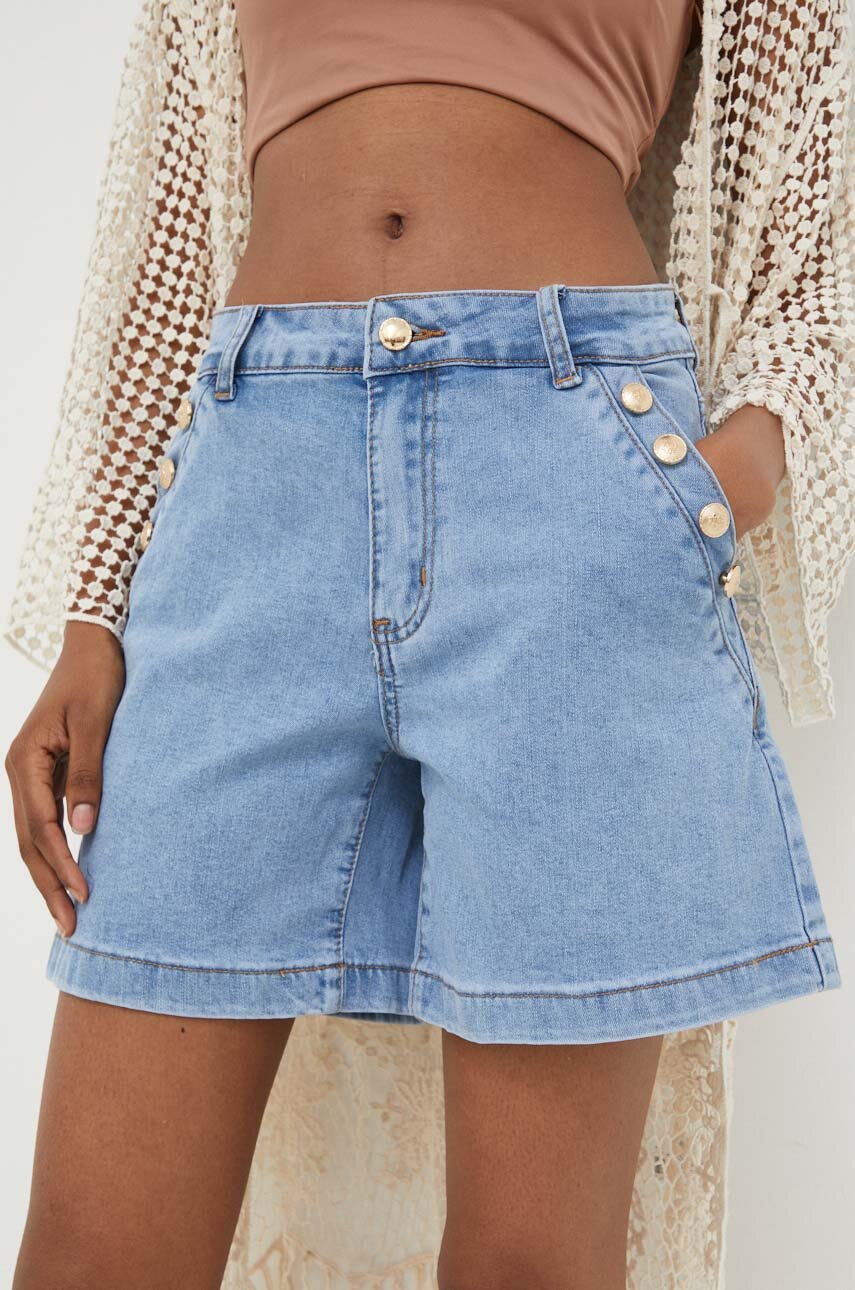 Answear Lab szorty jeansowe damskie kolor niebieski gładkie medium waist