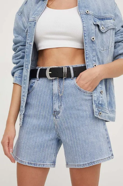 Answear Lab szorty jeansowe damskie kolor niebieski z aplikacją high waist