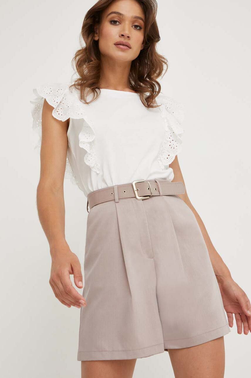 Answear Lab szorty damskie kolor beżowy gładkie high waist
