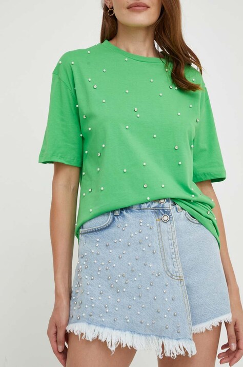 Answear Lab pantaloni scurti jeans femei, cu imprimeu, high waist
