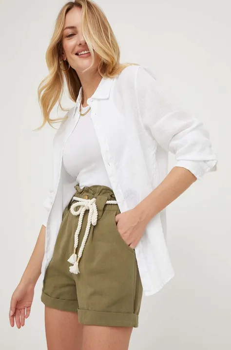 Traper kratke hlače Answear Lab za žene, boja: zelena, glatki materijal, visoki struk