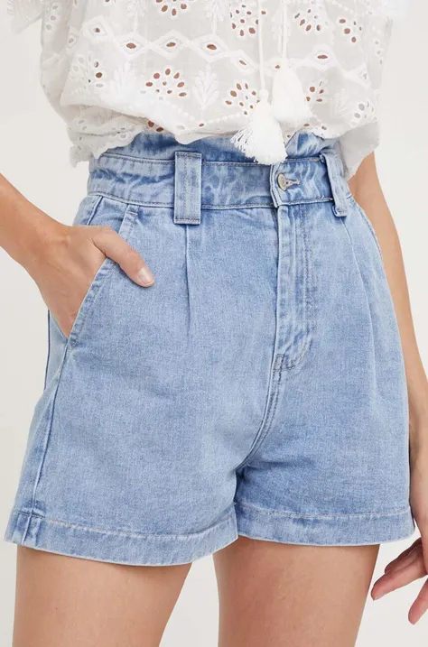 Дънков къс панталон Answear Lab в синьо с изчистен дизайн с висока талия