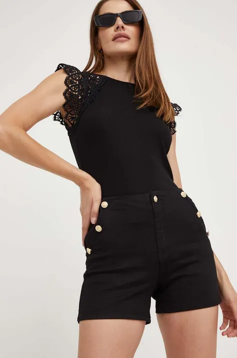 Kratke hlače Answear Lab za žene, boja: crna, s aplikacijom, visoki struk