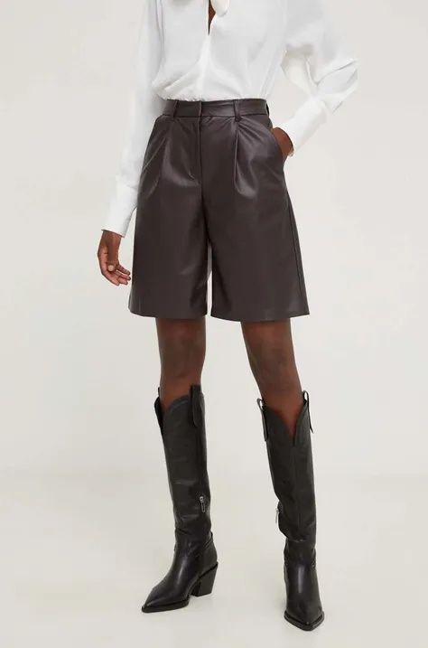 Šortky Answear Lab dámske, hnedá farba, jednofarebné, vysoký pás