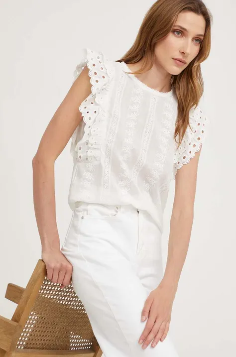 Бавовняна блузка Answear Lab колір білий з аплікацією