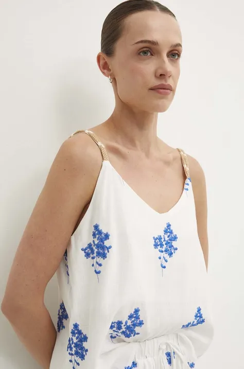 Льняна блузка Answear Lab колір білий візерунок