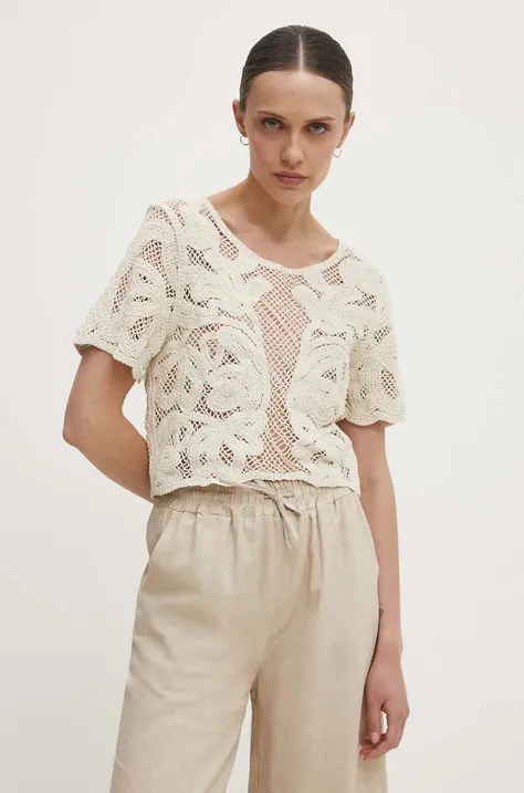 Памучна блуза Answear Lab дамска в бежово с изчистен дизайн
