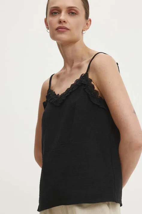 Bavlnený top Answear Lab čierna farba, jednofarebná