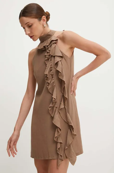Answear Lab rochie din in culoarea maro, mini, drept