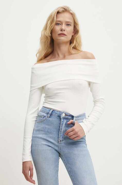Answear Lab longsleeve culoarea alb, decolteu spaniol