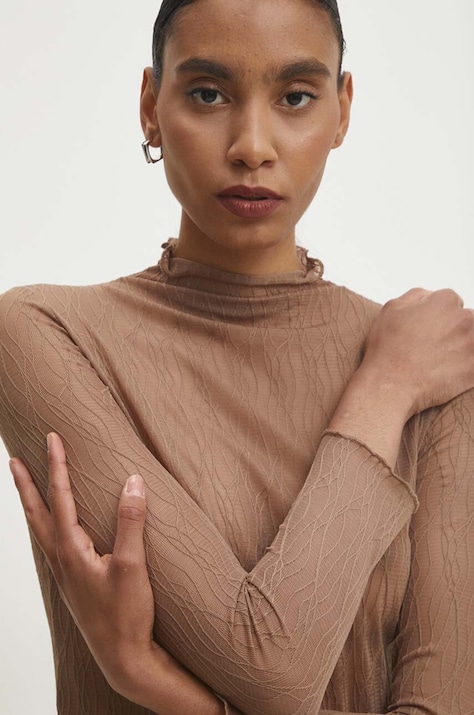 Tričko s dlhým rukávom Answear.LAB hnedá farba, s polorolákom