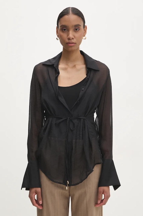Answear.LAB koszula damska kolor czarny regular z kołnierzykiem klasycznym