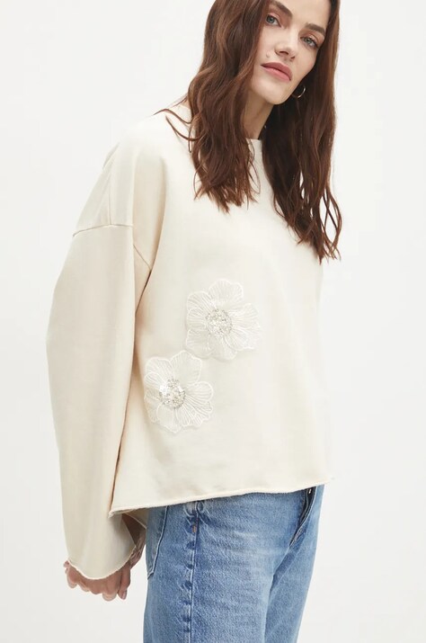 Bavlněná mikina Answear.LAB dámská, béžová barva, s aplikací