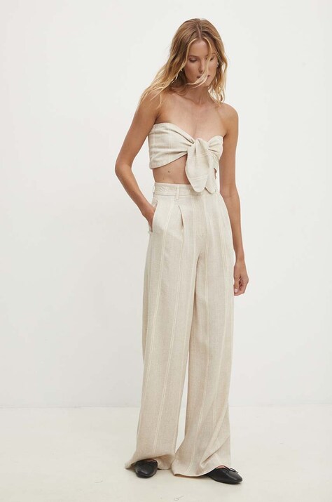 Lněná souprava Answear.LAB béžová barva