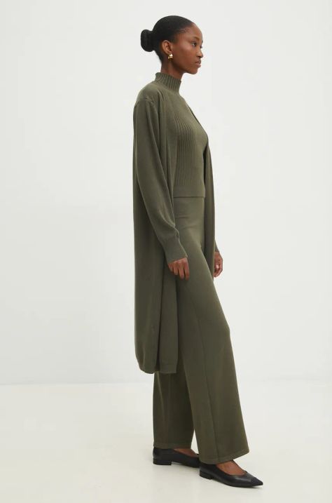 Answear Lab pantaloni, top și cardigan culoarea verde