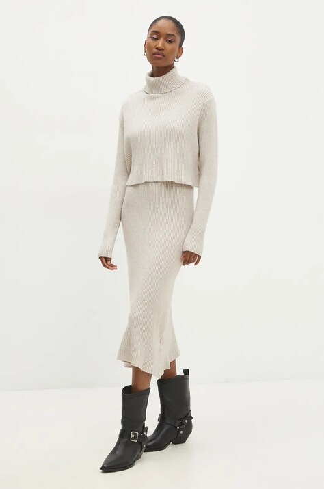 Answear Lab rochie și pulover culoarea bej, mini, mulată