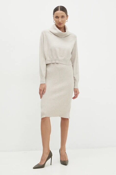 Answear Lab rochie și pulover culoarea bej, mini, mulată