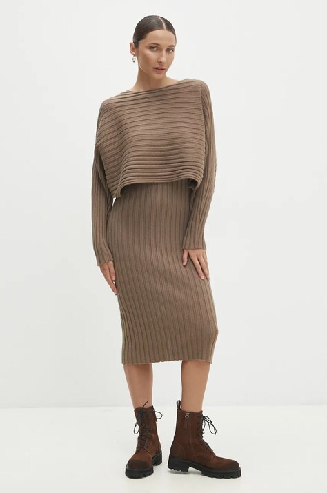 Answear Lab rochie și pulover culoarea maro, midi, mulată