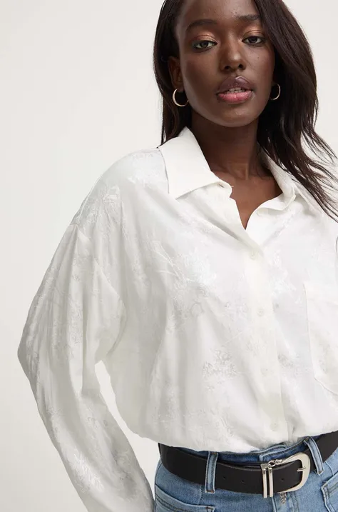 Риза Answear Lab дамска в бяло със свободна кройка с класическа яка
