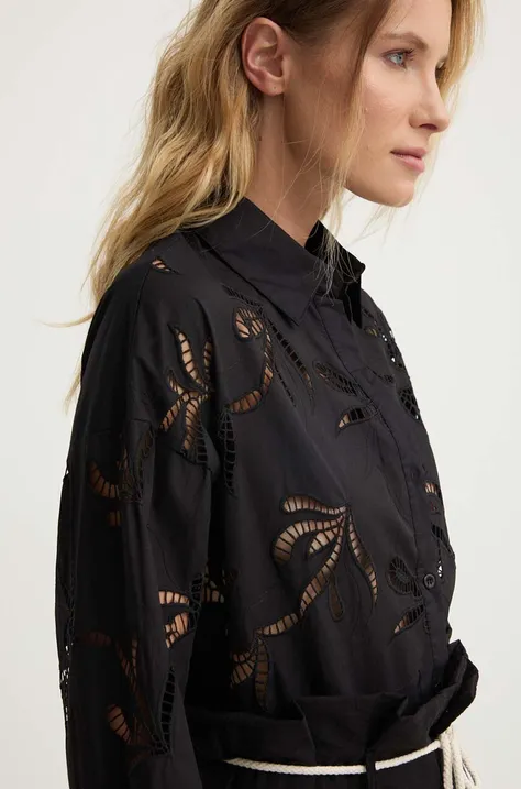 Bavlnená košeľa Answear Lab dámska, čierna farba, voľný strih, s klasickým golierom