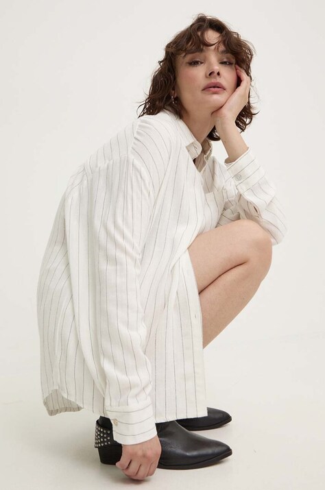 Рубашка со льном Answear.LAB цвет белый relaxed классический воротник