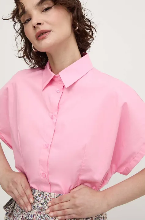 Bavlněná košile Answear Lab růžová barva, relaxed, s klasickým límcem