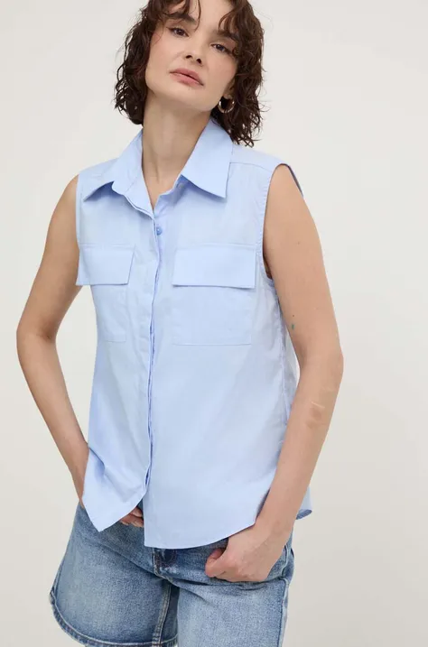 Памучна риза Answear Lab дамска в синьо със стандартна кройка с класическа яка