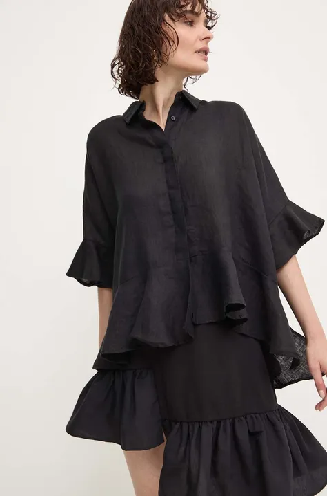 Сорочка з льону Answear Lab колір чорний relaxed класичний комір