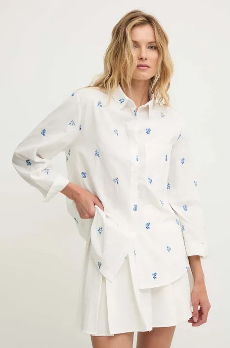 Bavlnená košeľa Answear Lab dámska, biela farba, voľný strih, s klasickým golierom