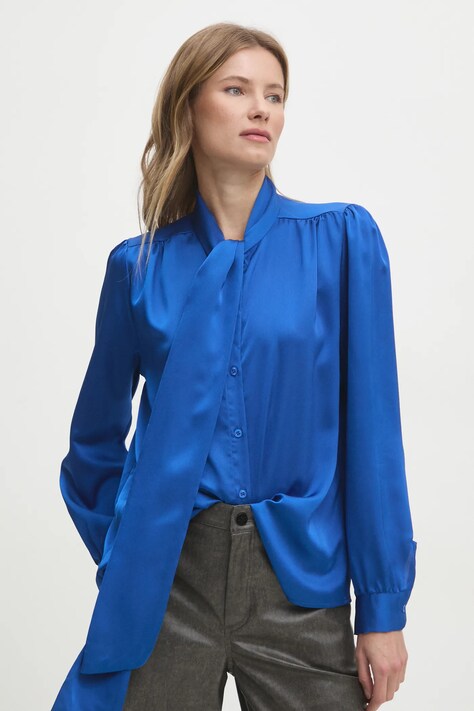 Košile Answear.LAB dámská, modrá barva, regular, s vázaným výstřihem
