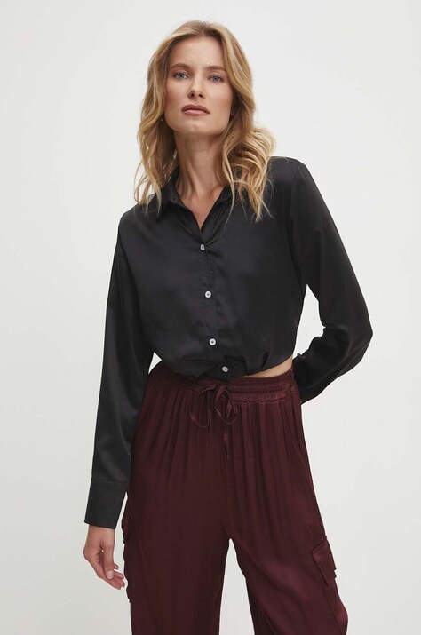 Answear Lab cămașă femei, culoarea negru, cu guler clasic, regular