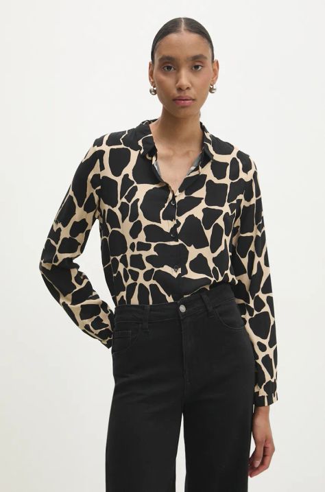 Answear Lab cămașă femei, culoarea negru, cu guler clasic, regular