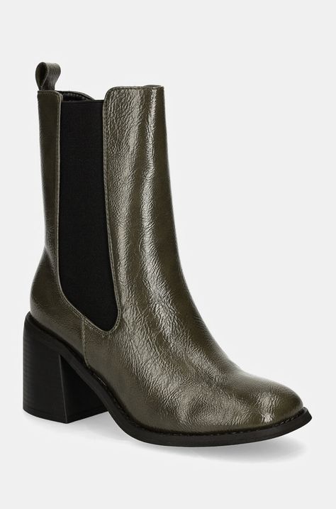 Boty s gumou Answear.LAB dámské, zelená barva, na podpatku