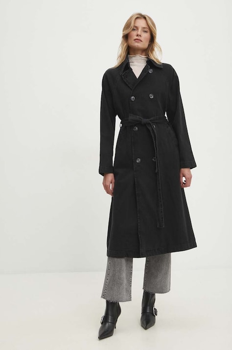 Answear.LAB płaszcz jeansowy damski kolor czarny przejściowy dwurzędowy