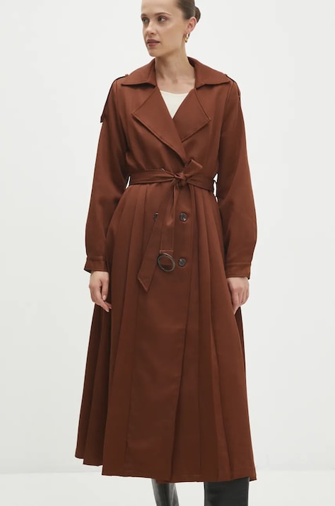 Kabát Answear.LAB dámský, hnědá barva, přechodný, dvouřadový