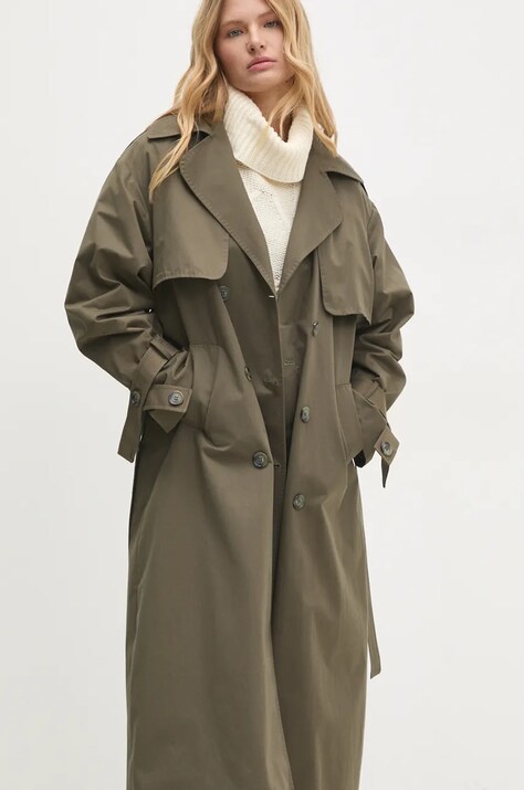 Тренч Answear.LAB жіночий колір зелений перехідний двобортний