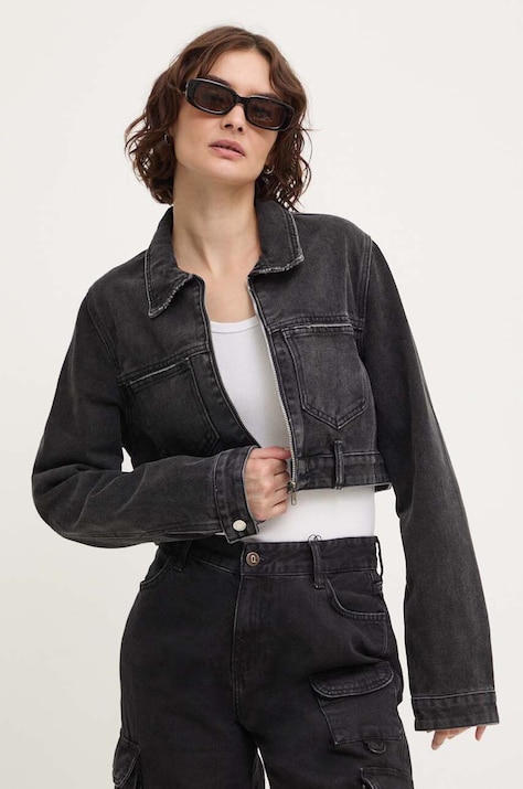 Answear Lab geacă din denim femei, culoarea negru, de tranziție