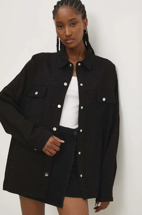Answear Lab koszula jeansowa damska kolor czarny relaxed z kołnierzykiem klasycznym