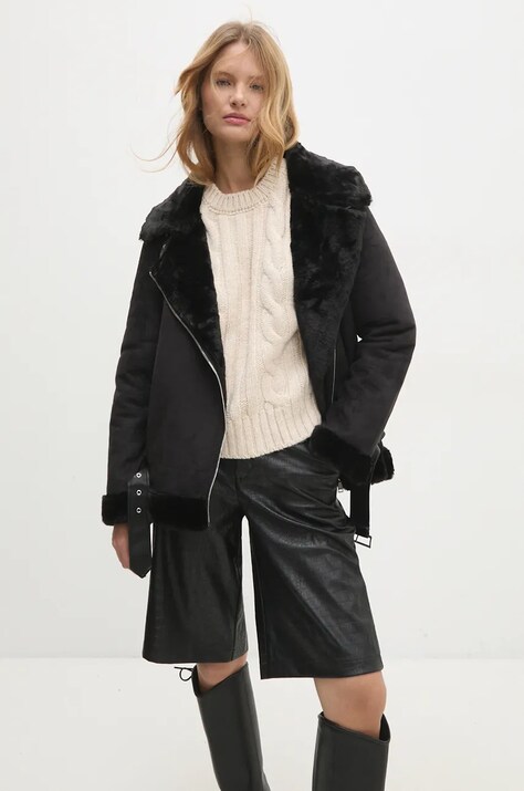 Answear Lab geaca femei, culoarea negru, de tranzitie, oversize
