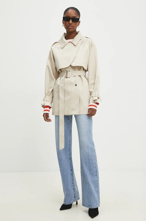 Answear Lab trenci femei, culoarea bej, de tranzitie, oversize