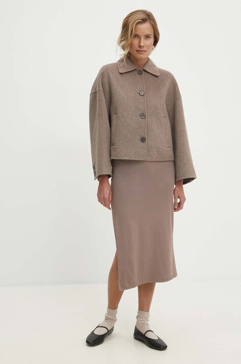 Answear Lab geaca de lana culoarea bej, de tranzitie, oversize