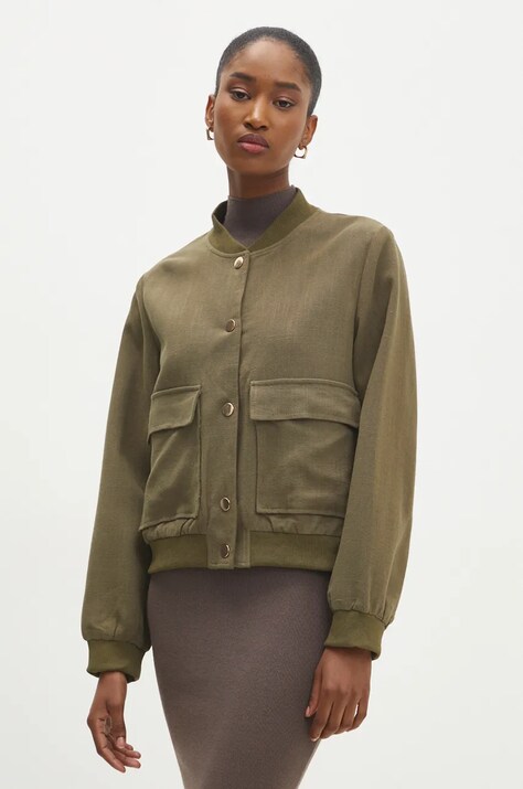 Bomber bunda s příměsí lnu Answear.LAB zelená barva