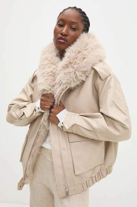 Bunda Answear.LAB dámska, béžová farba, prechodná, oversize