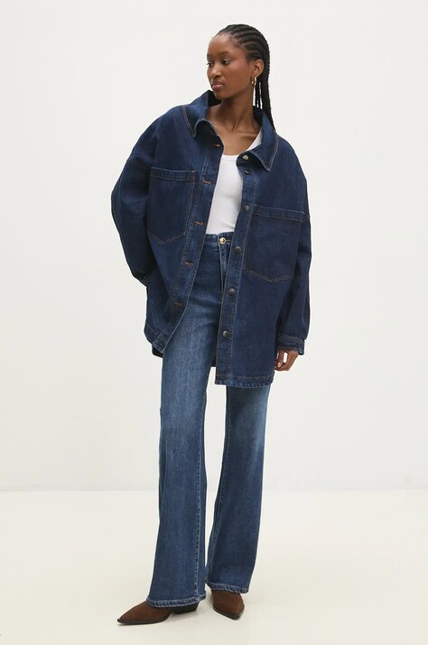 Answear Lab geacă din denim femei, culoarea bleumarin, de tranziție, oversized