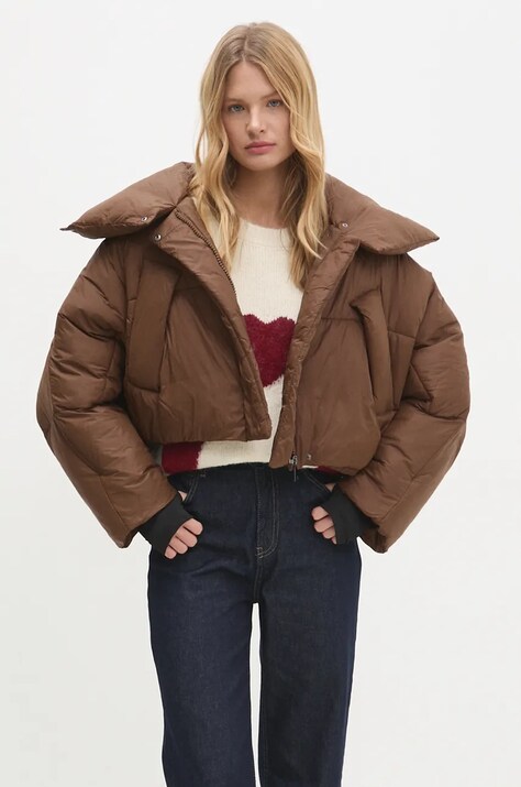 Answear Lab geaca femei, culoarea maro, de iarna, oversize