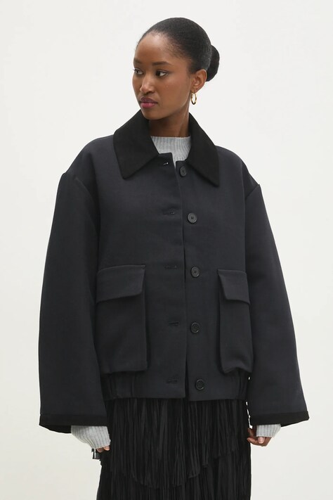 Answear Lab geaca femei, culoarea albastru marin, de tranzitie, oversize