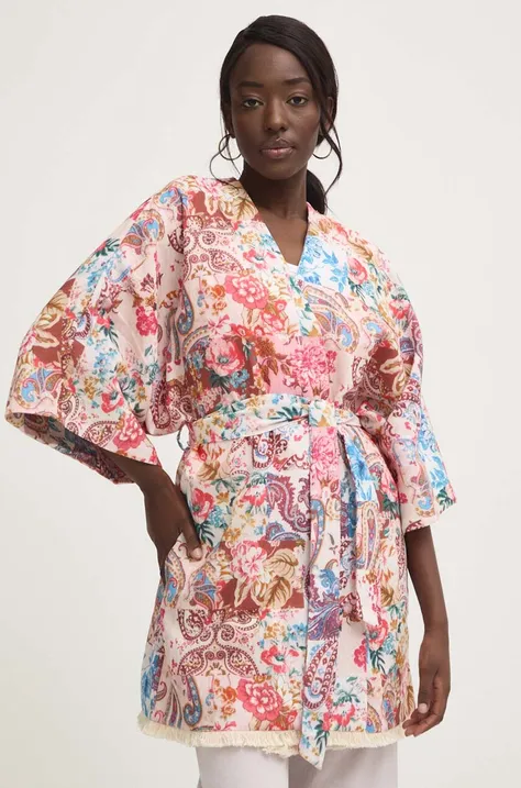 Kimono s ľanom Answear Lab ružová farba, vzorovaná