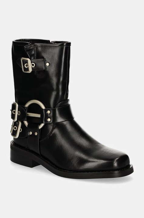Answear Lab botine femei, culoarea negru, cu toc plat, izolare usoara