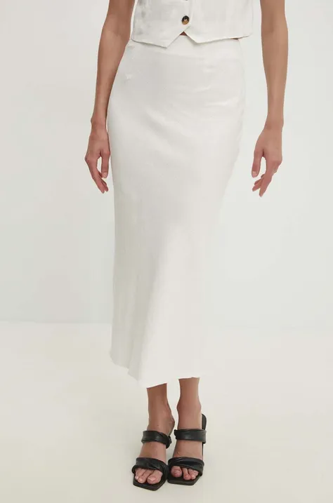 Answear Lab spódnica z lnem kolor biały maxi rozkloszowana